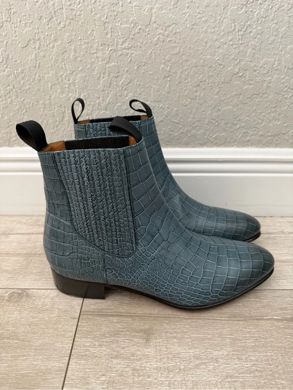 Tom Ford Blue Croc-Embossed Chelsea Ankle Boots men 11.5